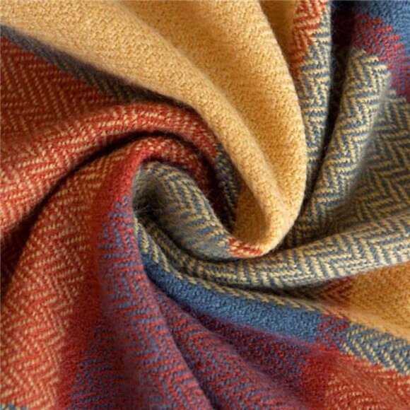 Classic Home Throw Blanket -Reversible Acrylic, Cozy Plaid Fringe, 50x67, Pumpkn - Picture 4 of 7